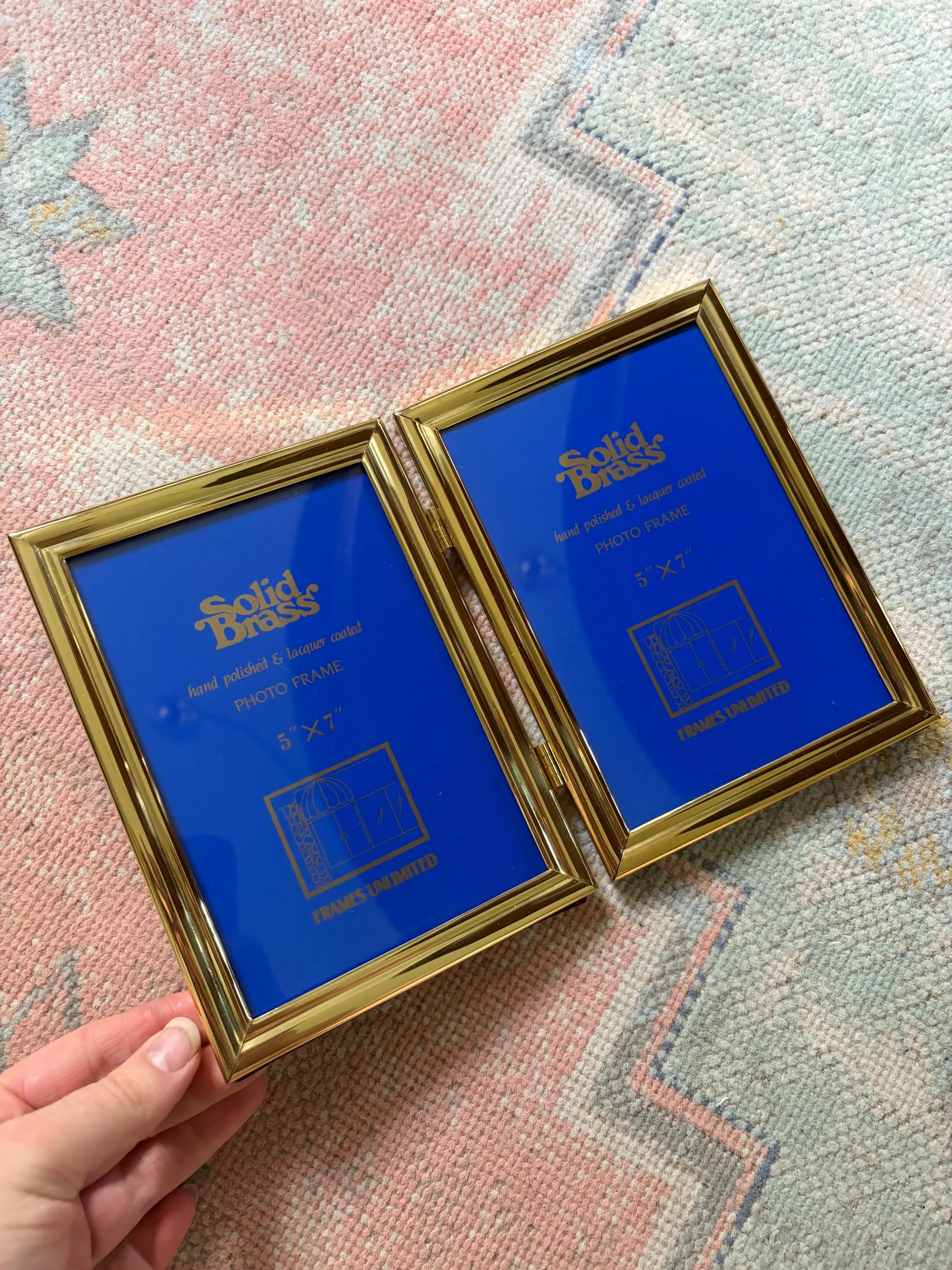 Vintage brass metal frame-double hinged frame 5x7