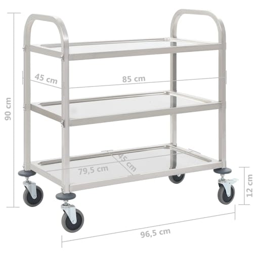 NNEVL 3-Tier Kitchen Trolley 96.5x55x90 cm Stainless Steel