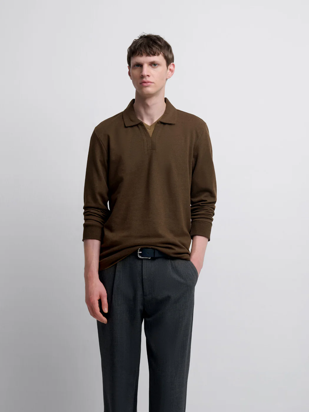 Polo manches longues col ouvert