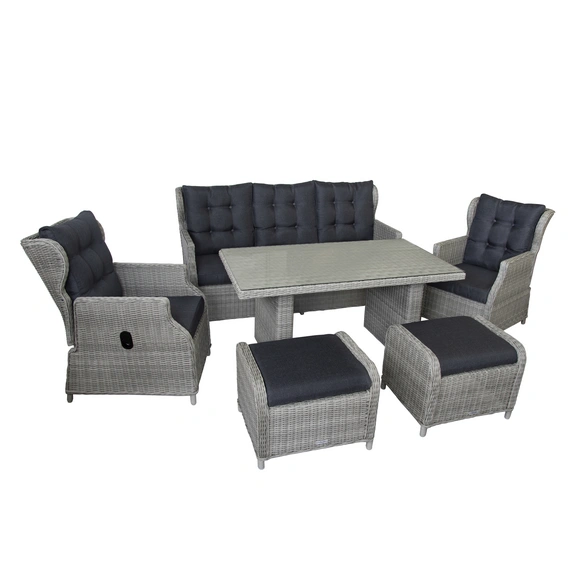 Dining-Lounge »Canelli«, 7 Sitzplätze, Polyrattan/Aluminium/Polyester/Glas, inkl. Auflagen