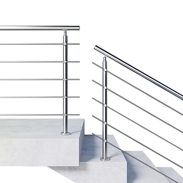 Kit garde-corps 5 barres rondes 1m Acier Inox 201 Argent - Installation verticale - Usage intérieur et extérieur