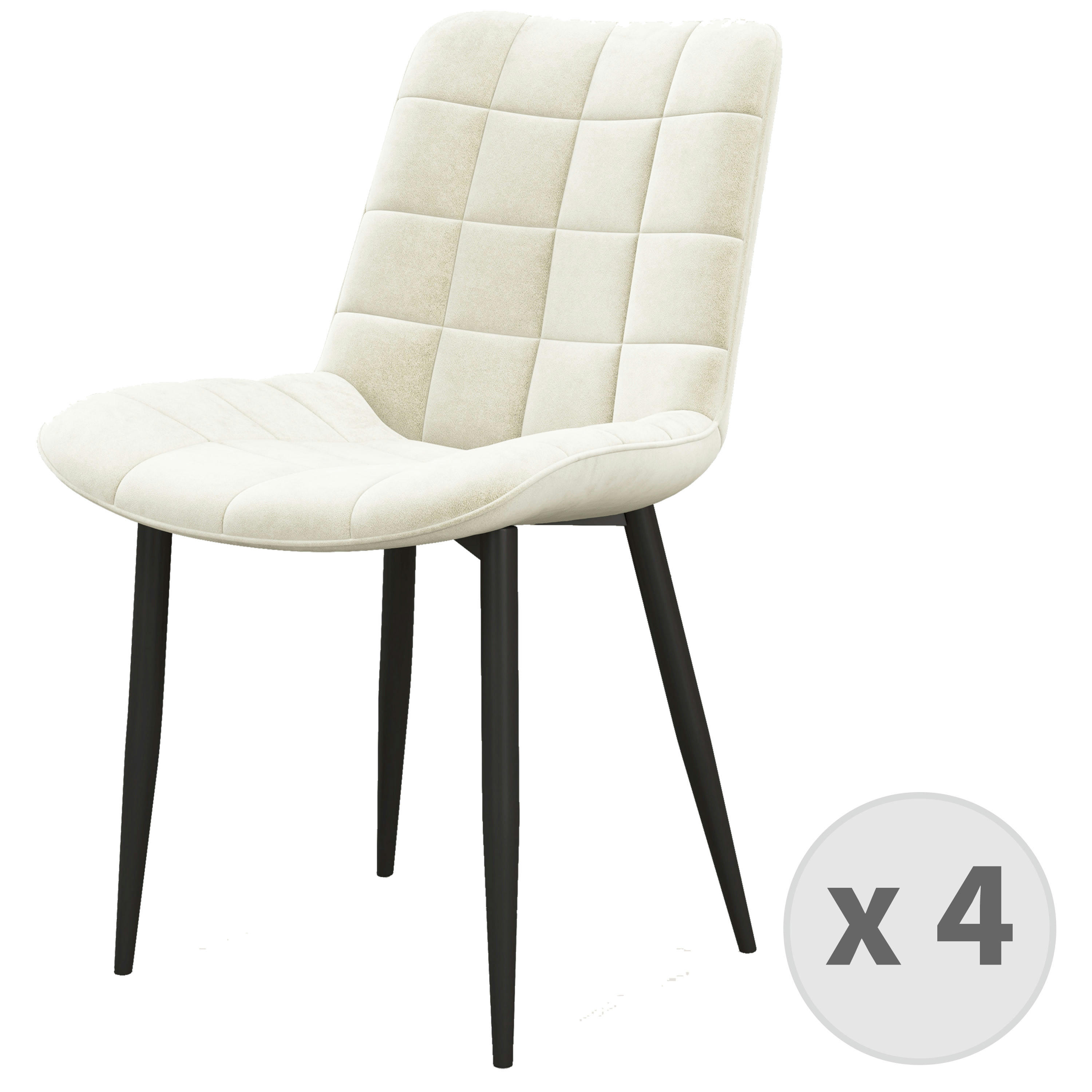 SACHA - Chaise en Velours Vanille et métal noir (x4)