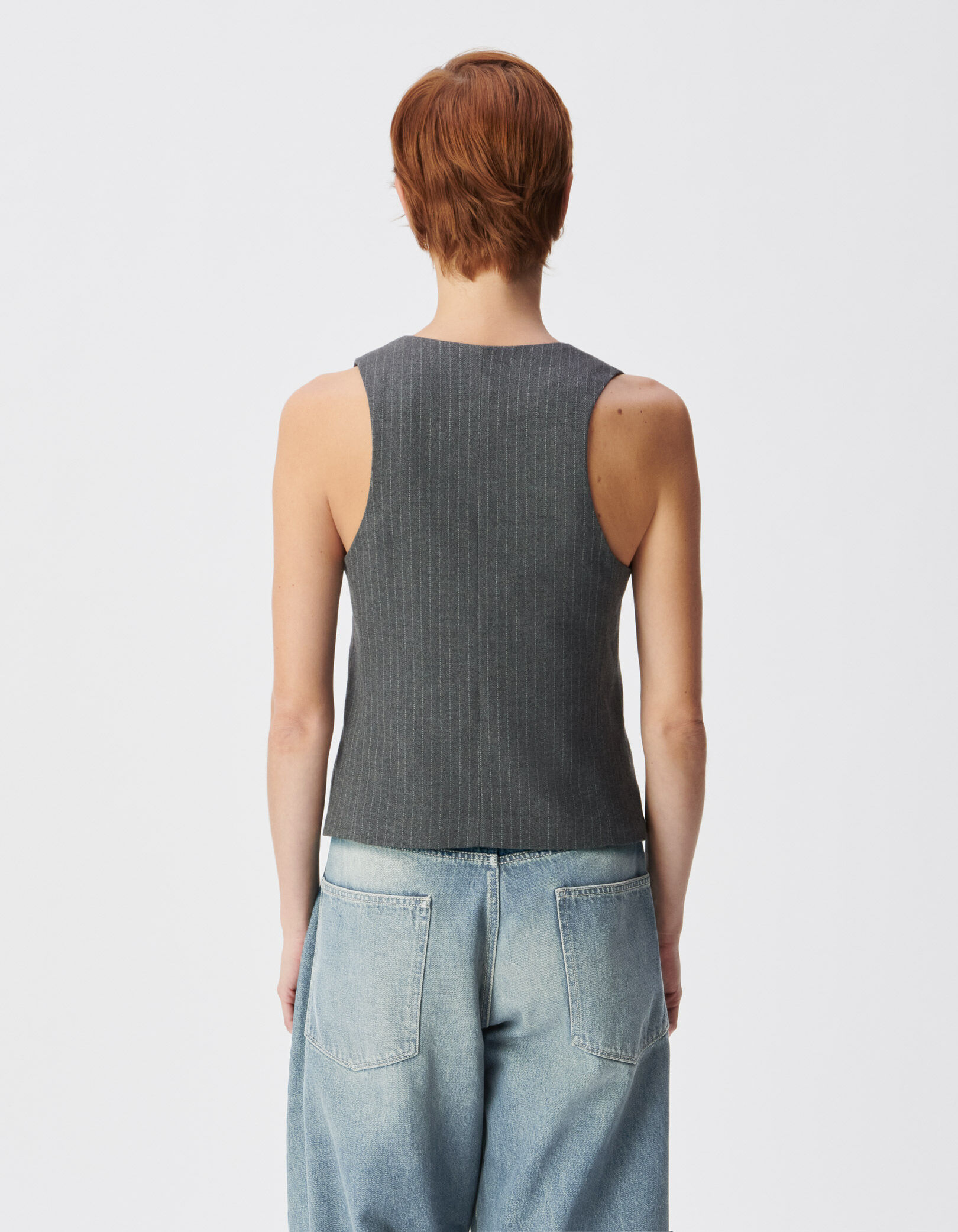 Gilet de costume sans manches gris rayures tennis Femme