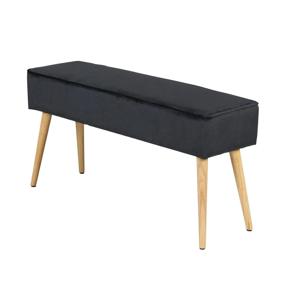 POPY - Banc en velours gris foncé et pieds bois naturel