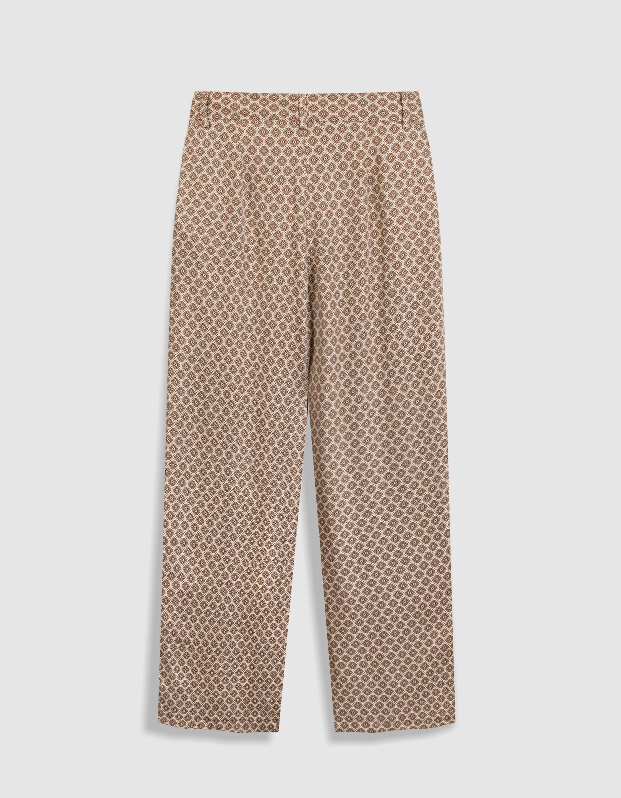 Pantalon large beige motif géométrique Femme