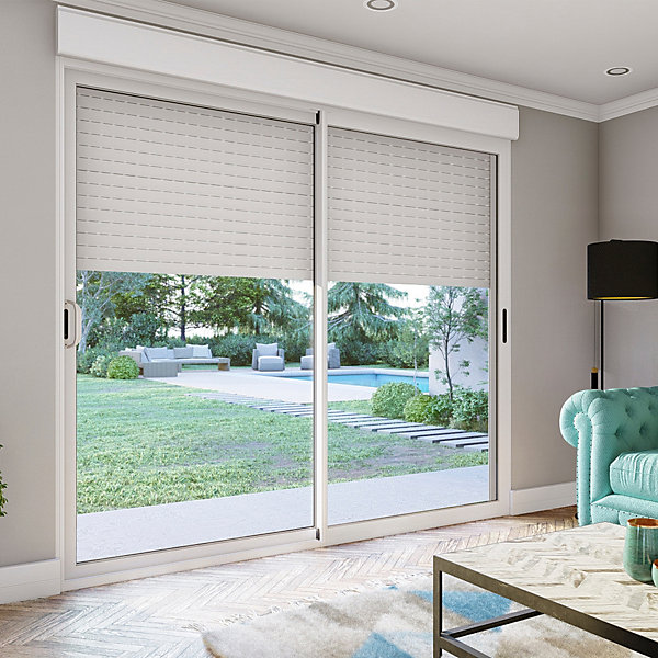 Baie coulissante en aluminium blanc avec volet roulant filaire l.180 x H. 215 cm Uw=2