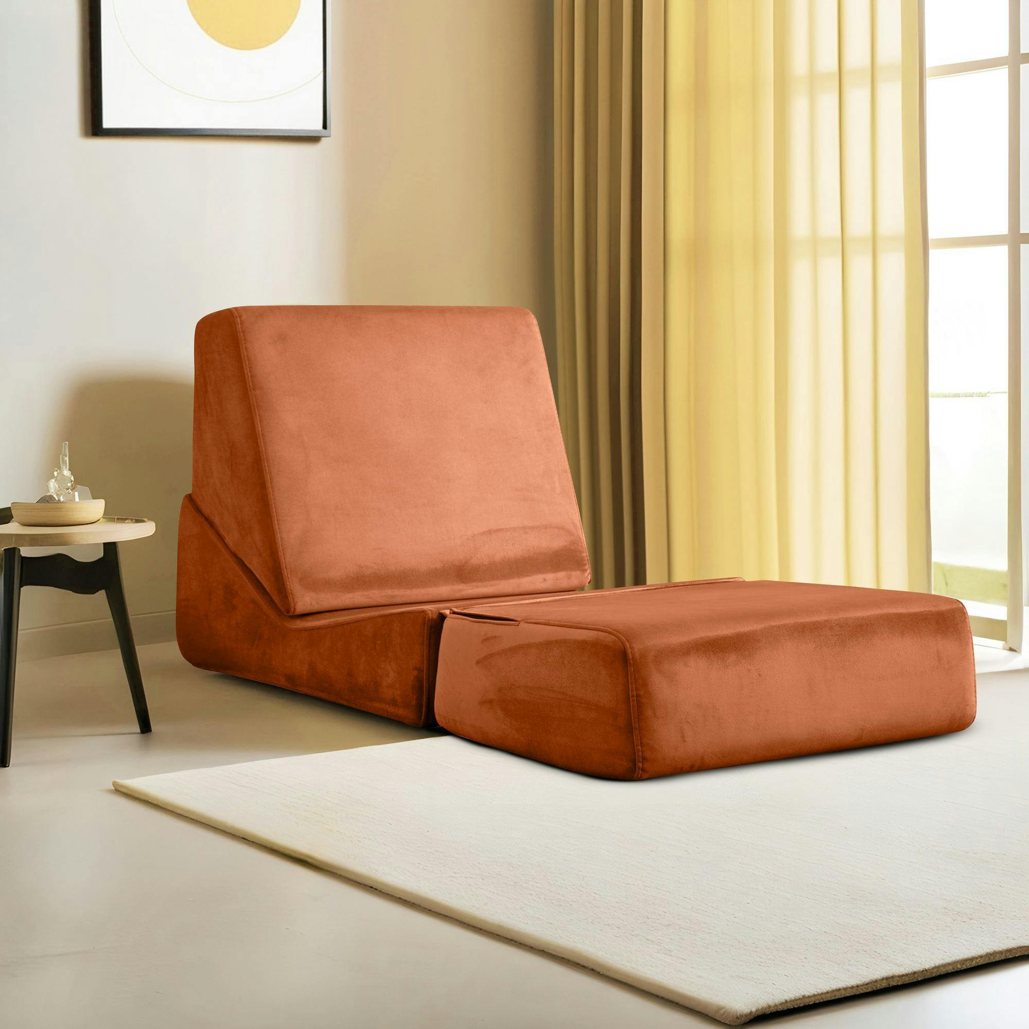 Chauffeuse convertible cuivre velours, lit d'appoint SAPPO