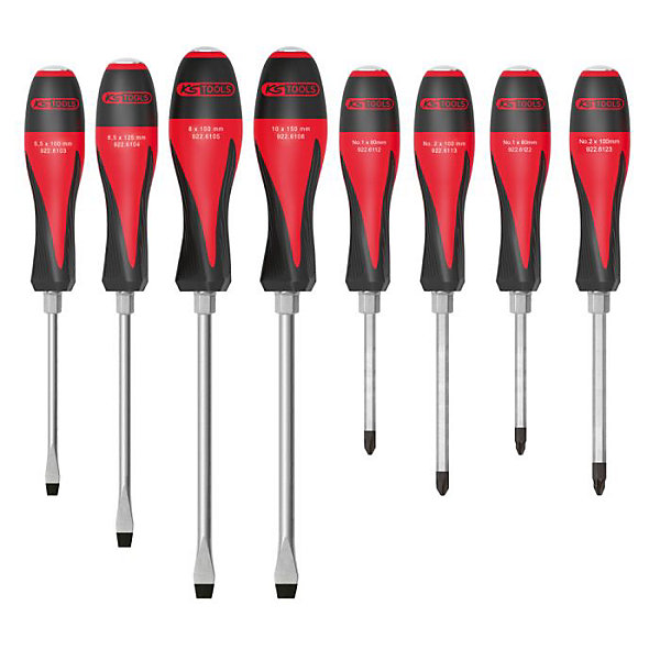 KS Tools - 922.6130 - Jeu de 8 tournevis ULTIMATEmax à lame traversante, 5,5 à 10 mm - PH1 - PH2 - PZ1 - PZ2