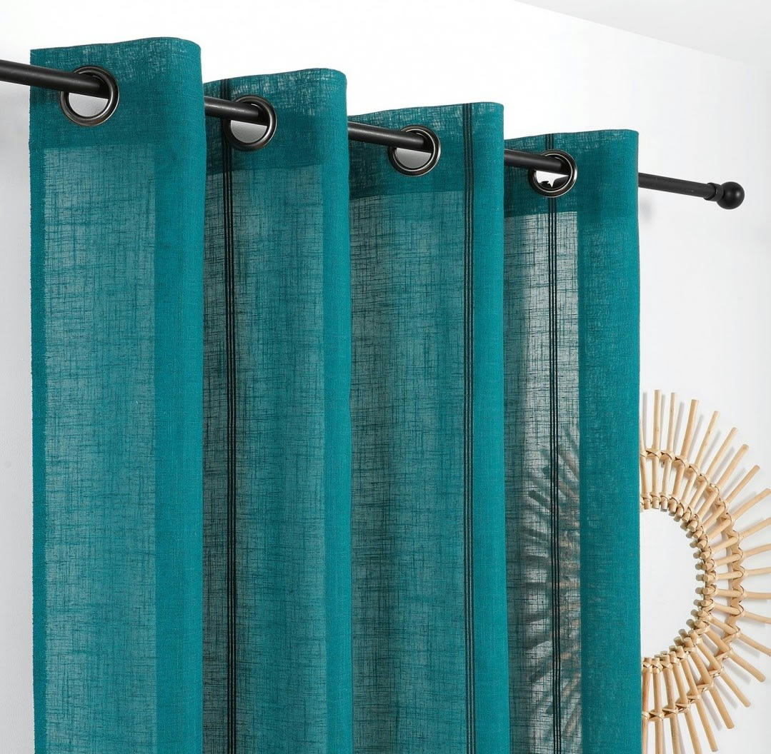 JEANNE - Rideau naturel chic bleu 145x260cm
