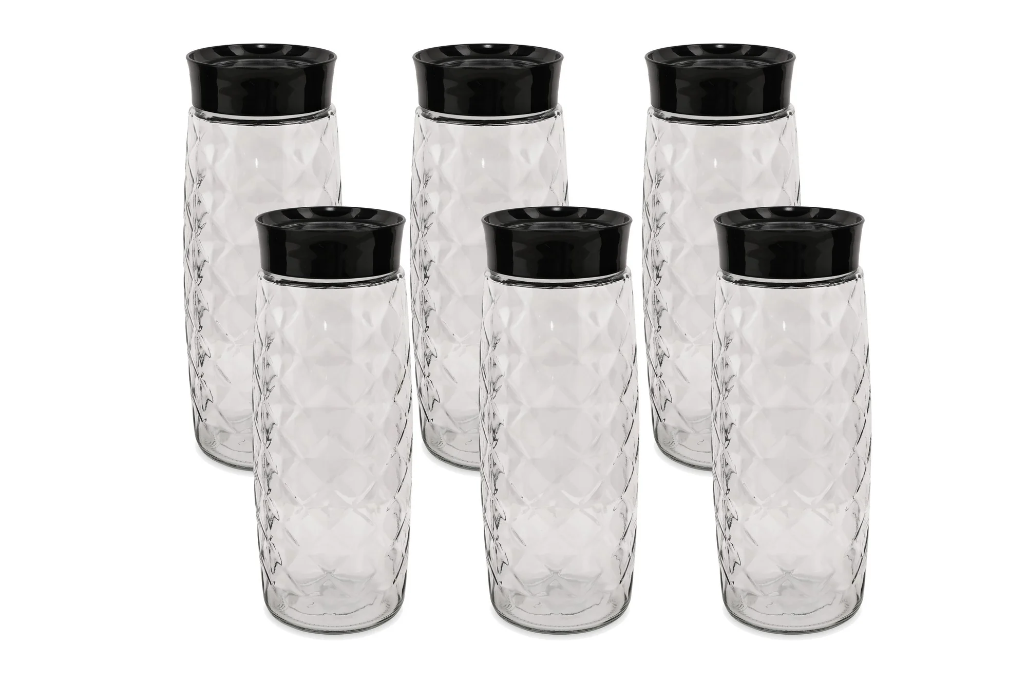 Set van 6 glazen potten Lacy