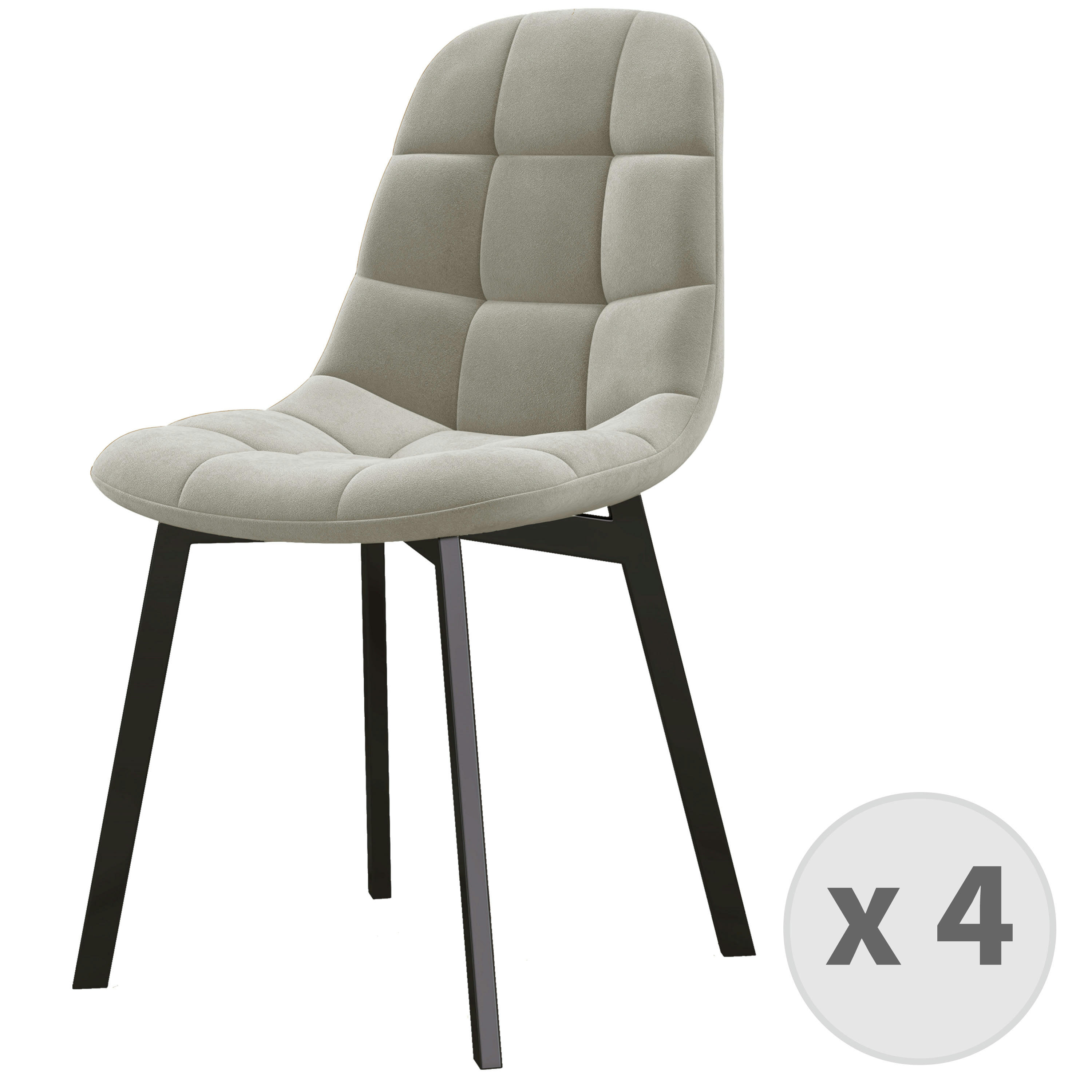 STELLIA - Chaise en Velours Coloris Lin et métal noir (x4)