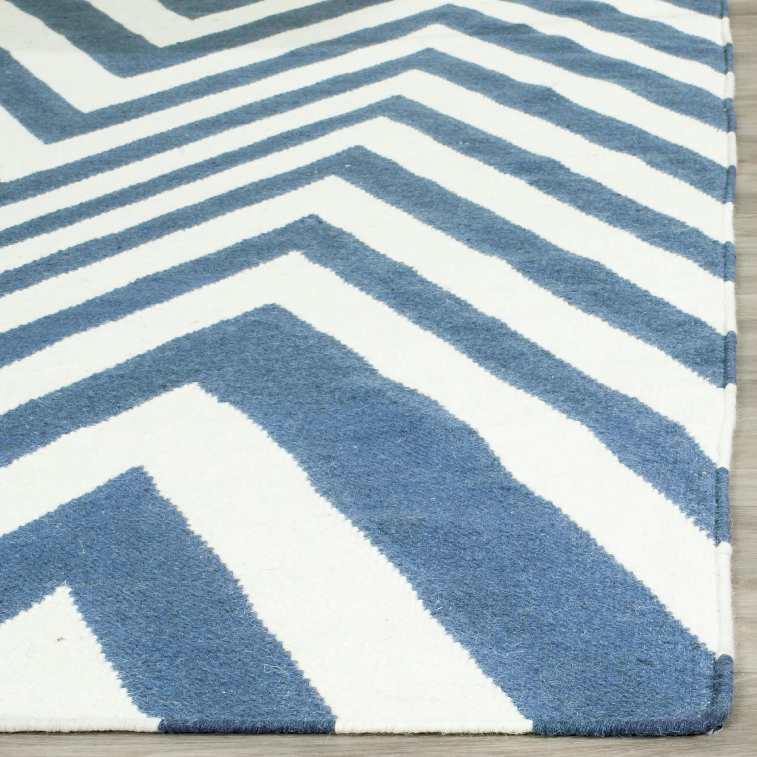 DHURRIE - Tapis de salon interieur en bleu & ivoire, 122 x 183 cm
