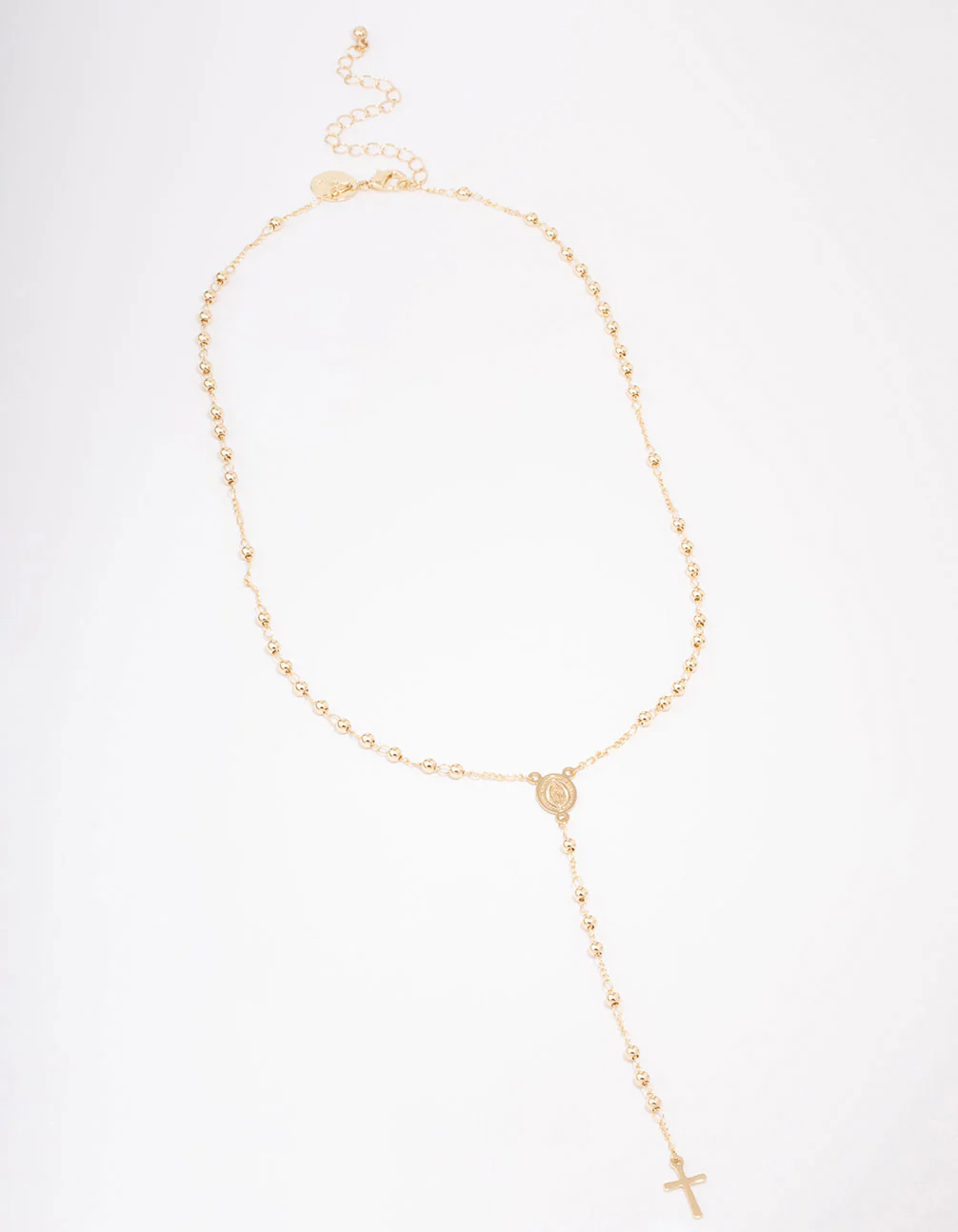 Gold Plated Coin & Cross Lariat Necklace