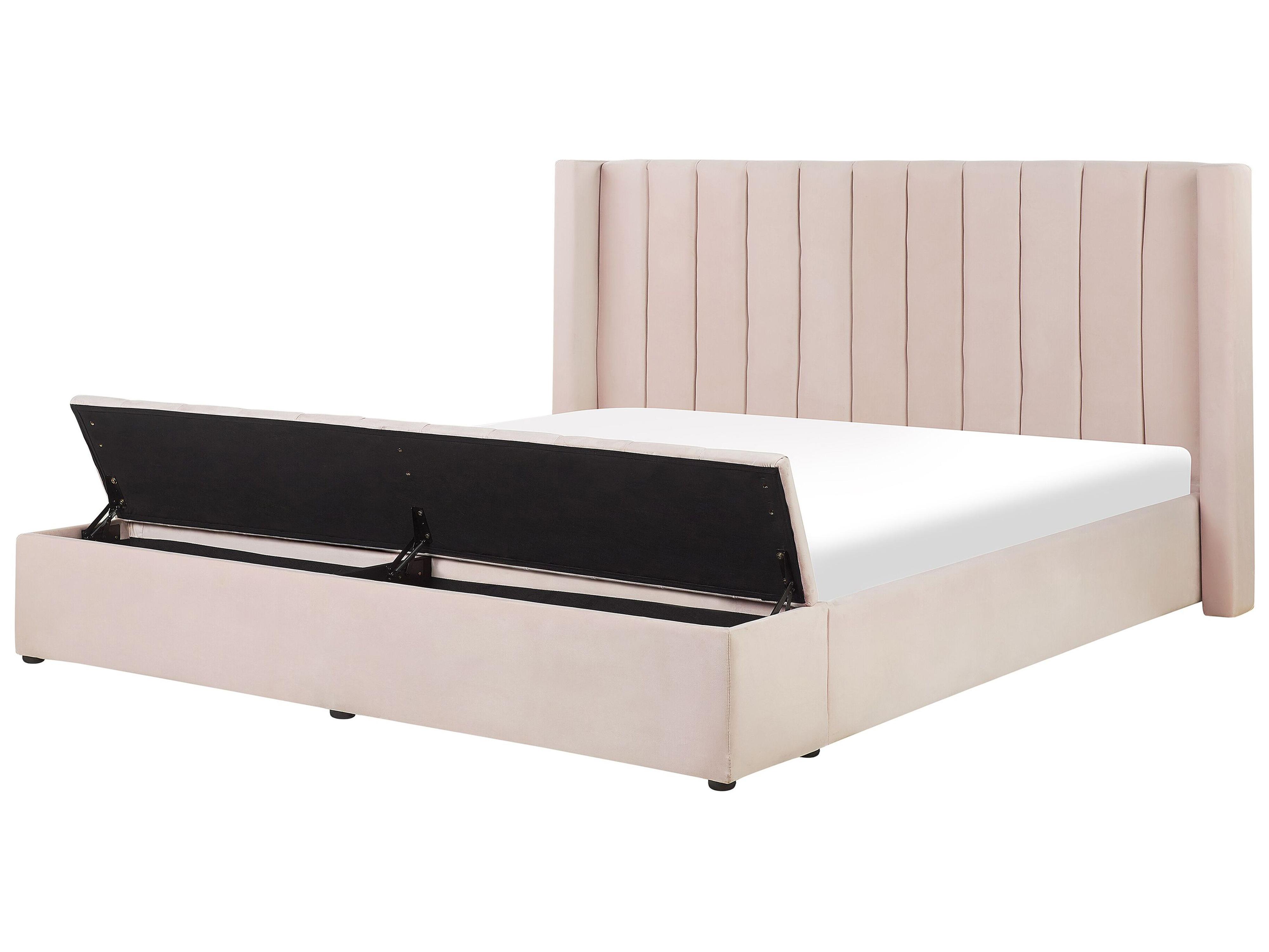 Waterbed with Storage Bench Velvet NOYERS 180 x 200 cm (EU Super King) Pastel Pink