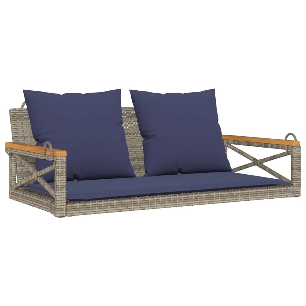 Ławka bujana z poduszkami, szara, 109x62x40 cm, polirattan