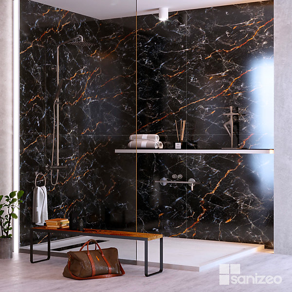 Kit 2 Panneaux Muraux Décoratifs de Douche - 120x120 cm- Ep. 4mm - Effet Marbre Noir - PROMISE KOBERTIN