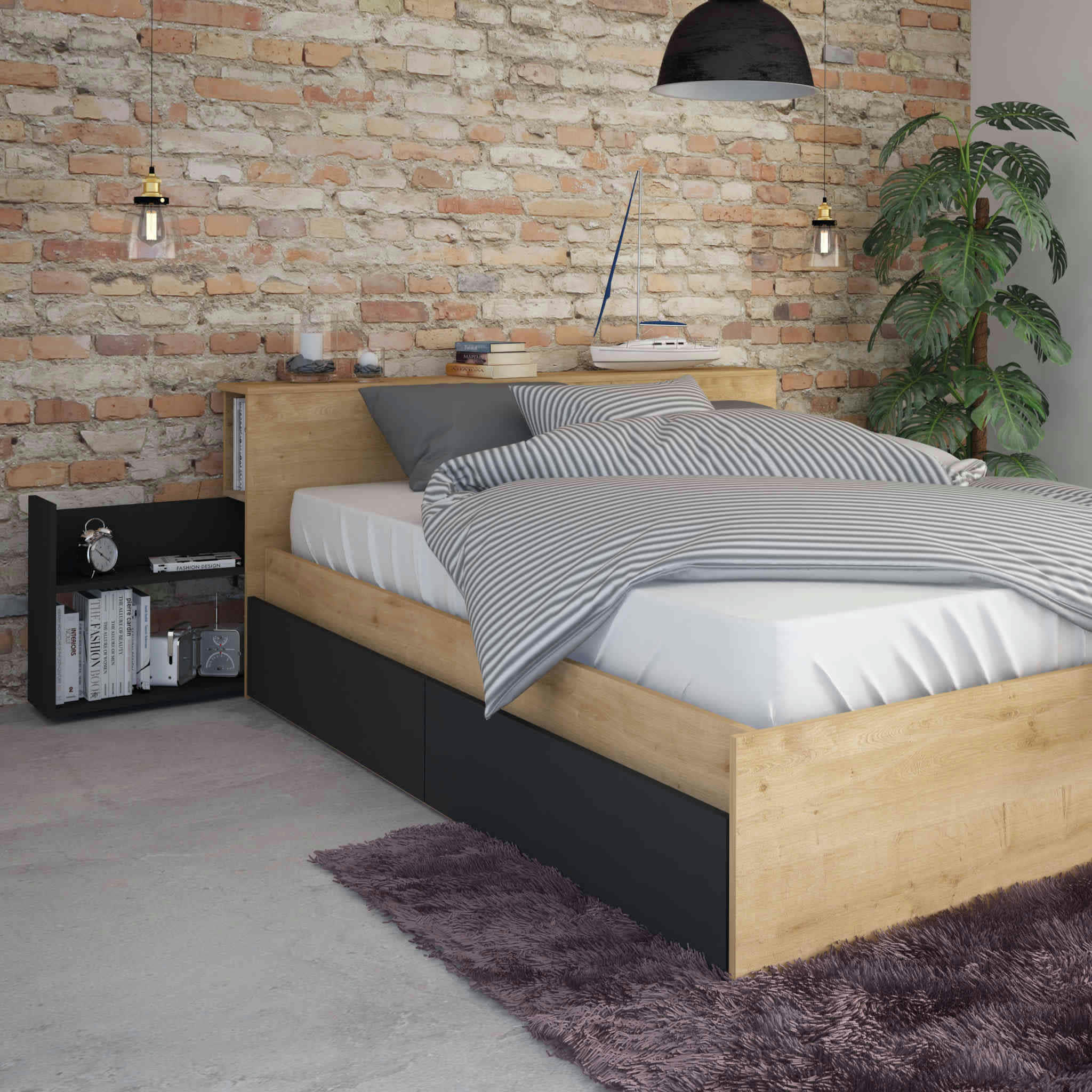 - Lit compact bois naturel 140x190