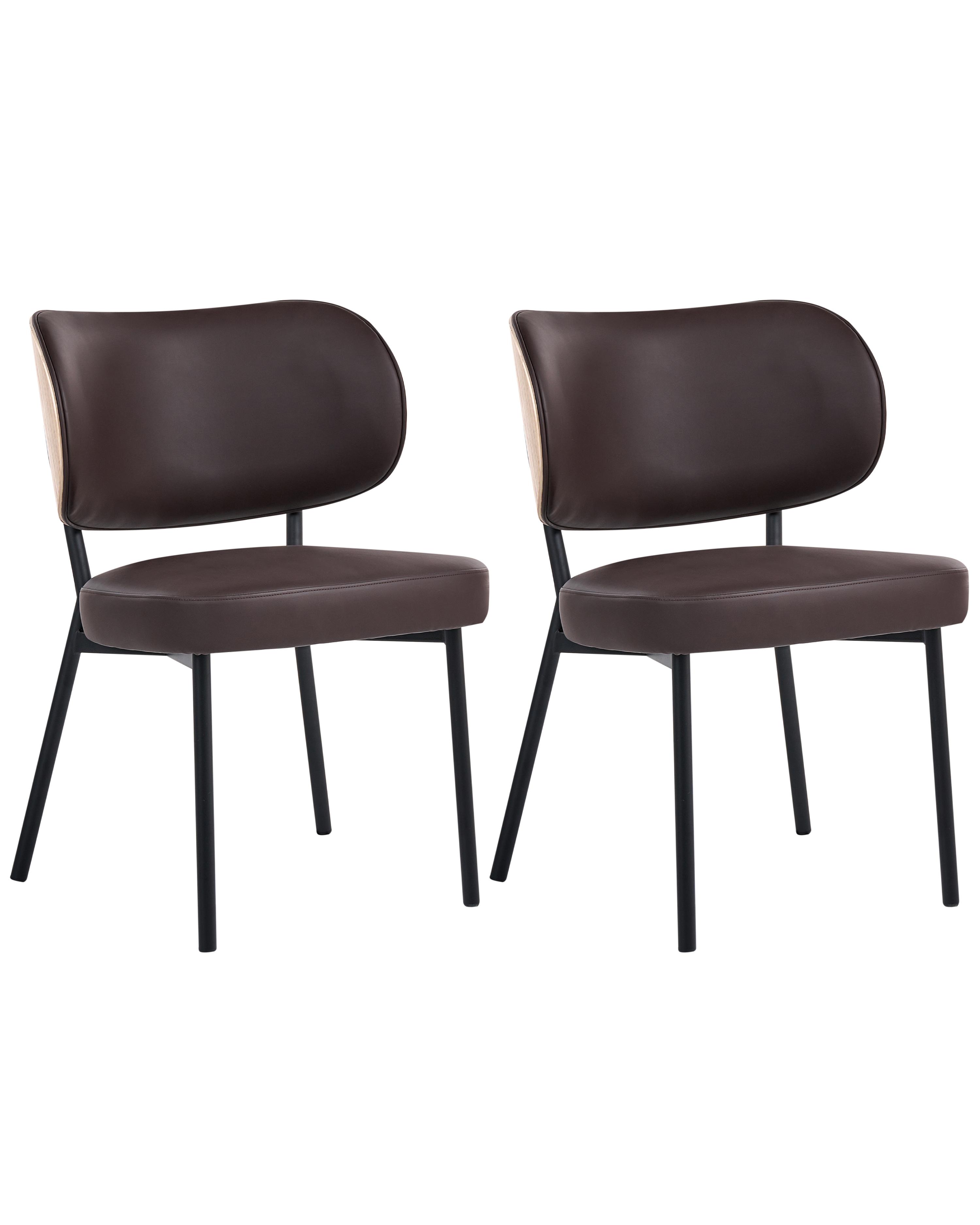 Set of 2 Dining Chairs WONDER Faux Leather Dark Brown