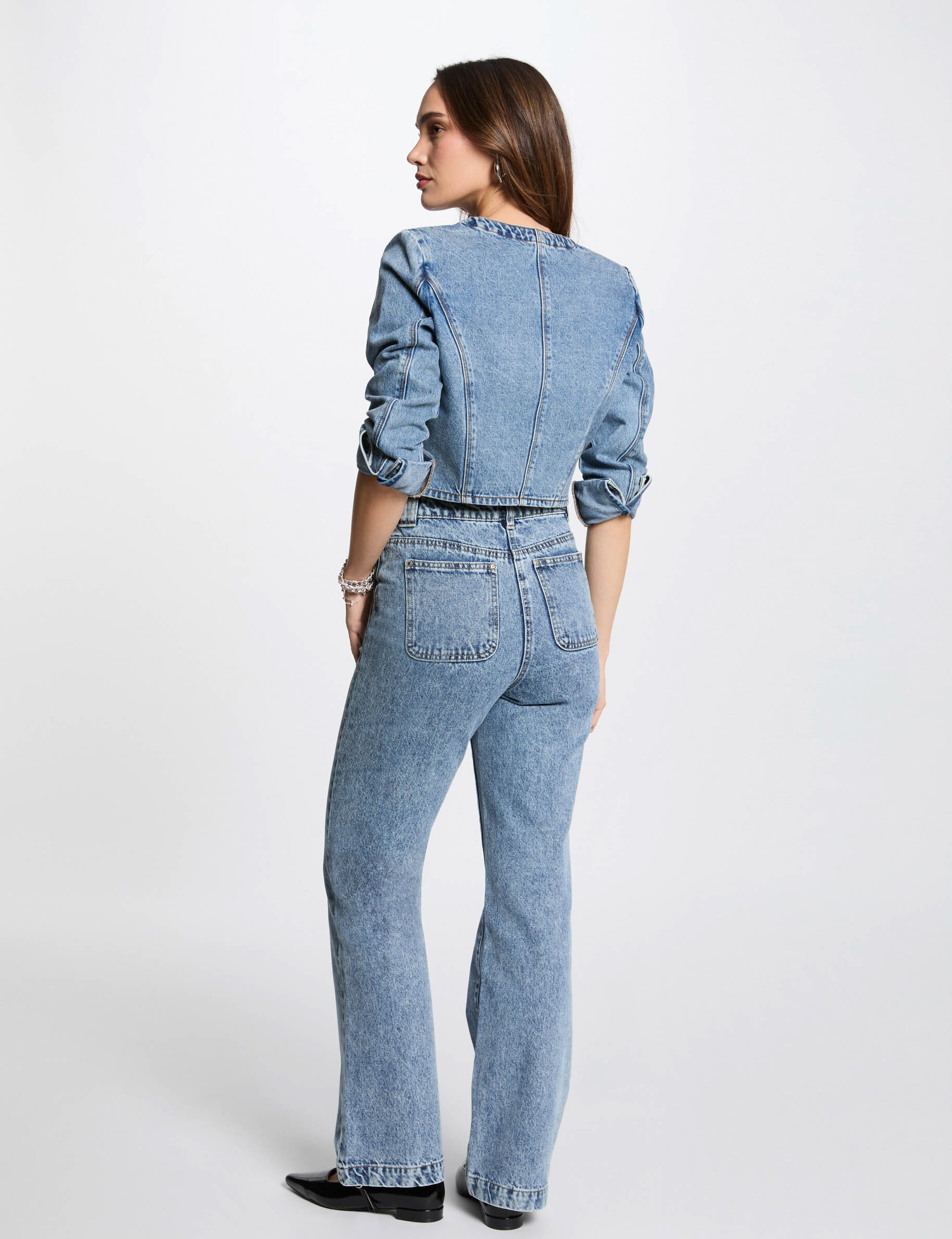 Short Denim Jacket Heavy Stone Wash Denim Women