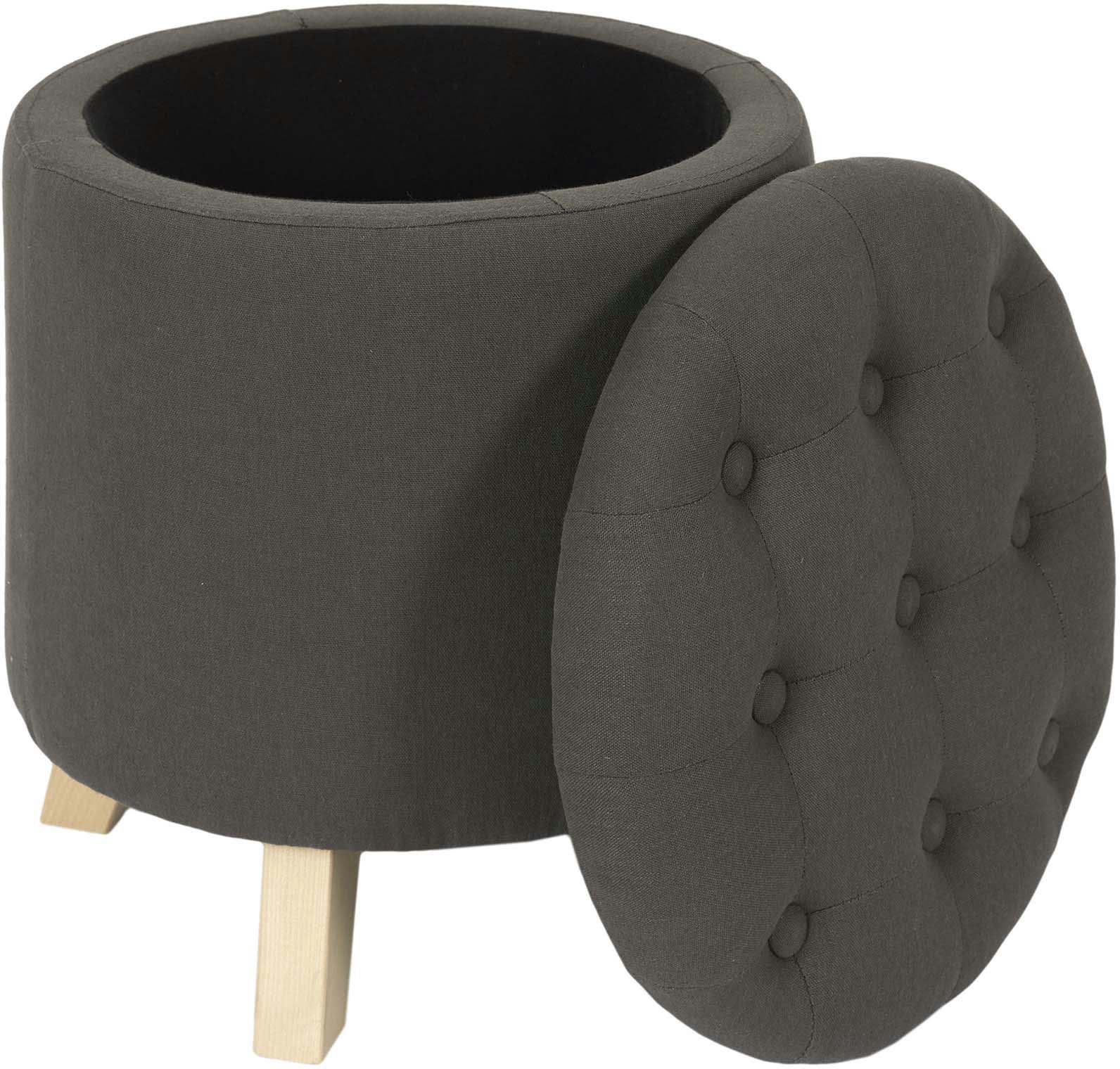 - Pouf coffre rond pieds en bois eleonor gris