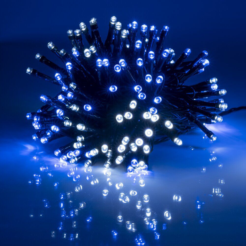 Guirlande de No&euml;l solaire lumineuse 240LED blanc froid et bleu 17,9 m d'éclairage