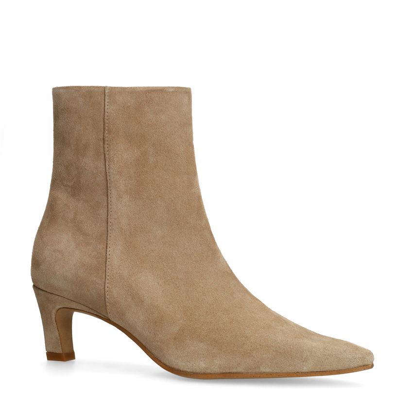 Manfield Beige suède enkellaarsjes met hak
