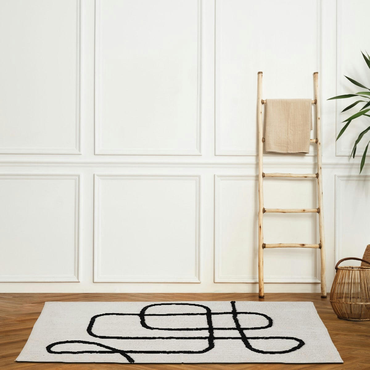 FIGURATIF - Tapis coton figuratif blanc et noir blanc 120x160cm