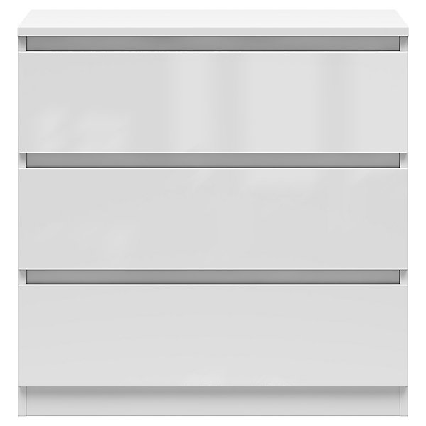 Commode meuble de rangement à 3 tiroirs coloris Blanc brillant - Longueur 75 x Profondeur 45 x Hauteur 75,5 cm