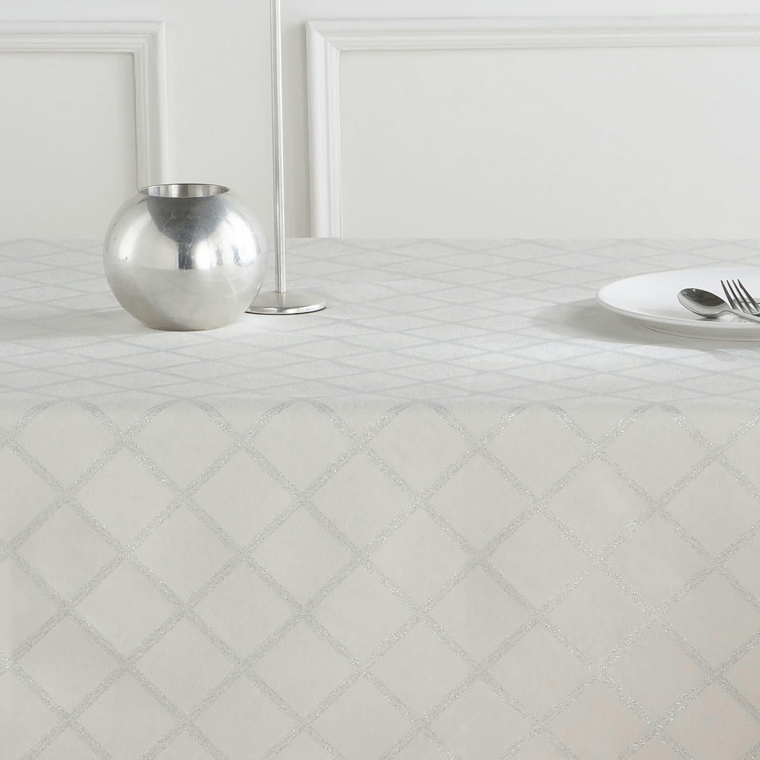 COLLECTION DE NOËL JACQUARD - Nappe tissé jacquard antitâche dessin de noél argent 150x150 cm