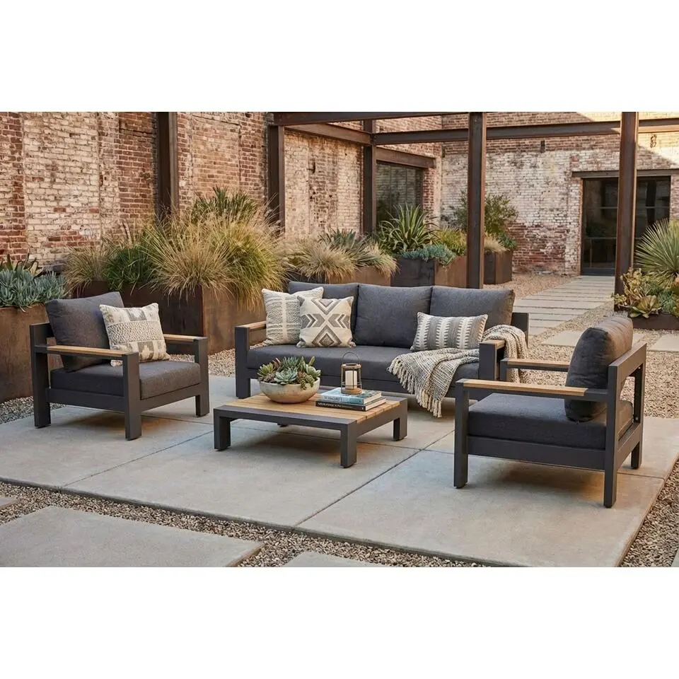 Stoel en Bank Loungeset 5 personen Aluminium/Aluminium/teak Grijs Lifestyle