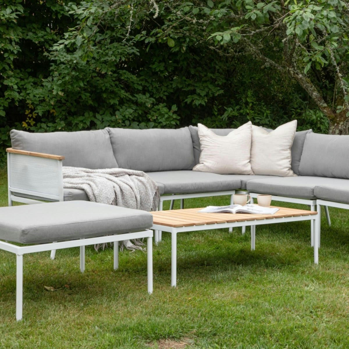 ZABAR - Salon de jardin contemporain tissu gris clair