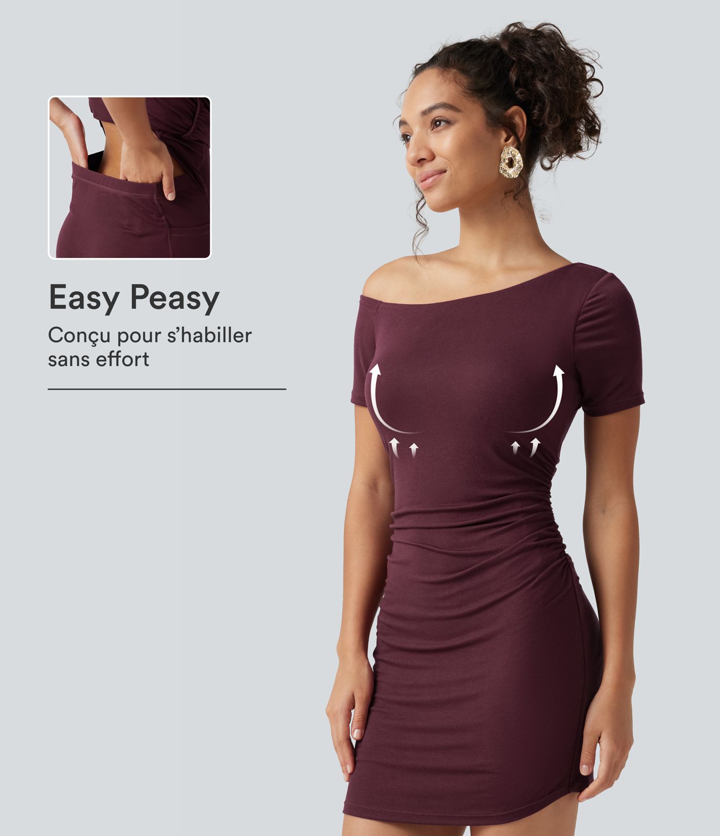 Robe-short mini moulante côtelée asymétrique accès facile Easy Peasy avec coussinets amovibles, poches