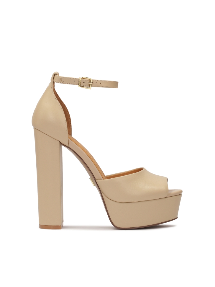 Beige platform sandals with heel