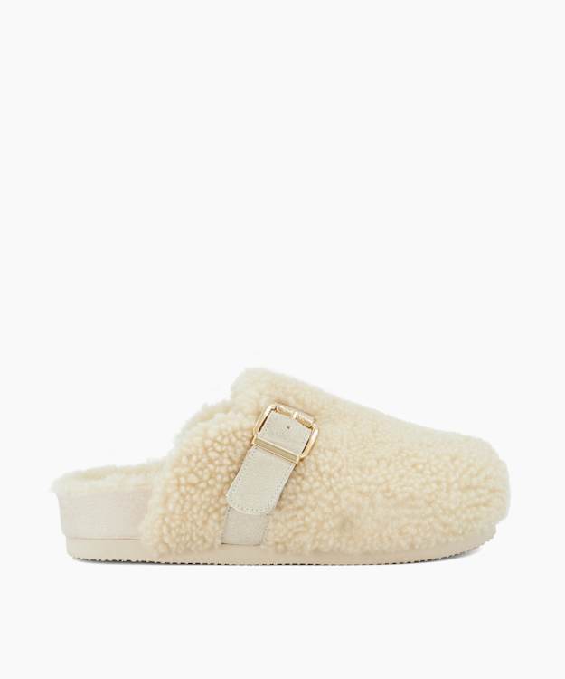 Wilde Ecru - Buckle-Detail Sheepskin Slippers