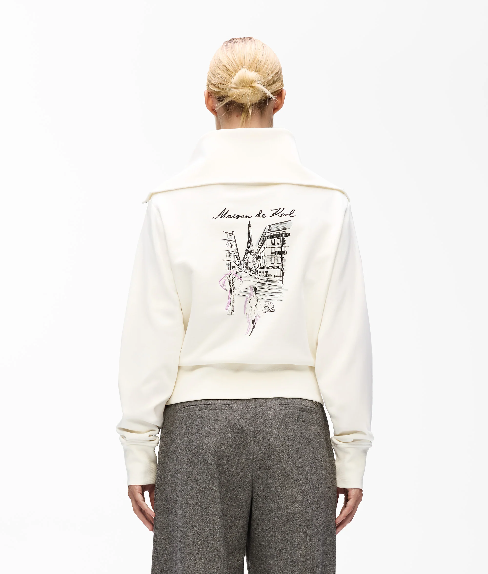 Sweat-shirt à demi-zip avec croquis de Paris