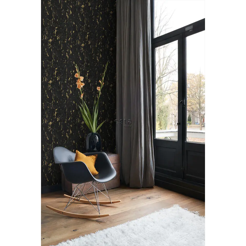 ESTAhome behang kurk zwart en goud - 50 x 900 cm