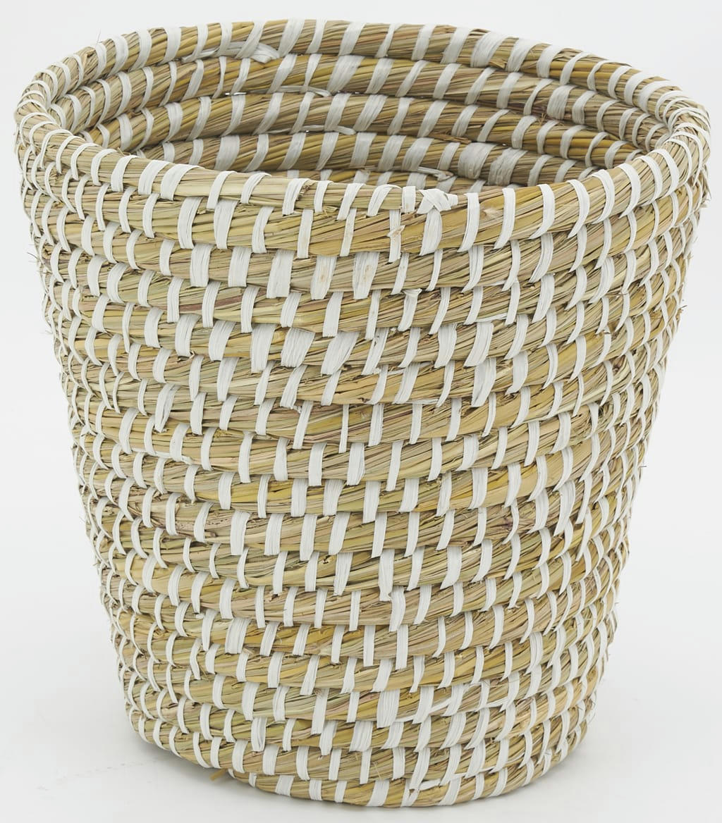- Corbeille à papier en jonc naturel et plastique recyclé