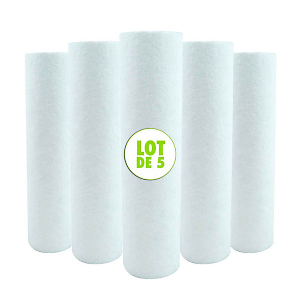 Lot de 5 Cartouches Filtrante Anti Sédiments Microfibre 9 pouces 3/4 - 10 microns Fabriquées en France
