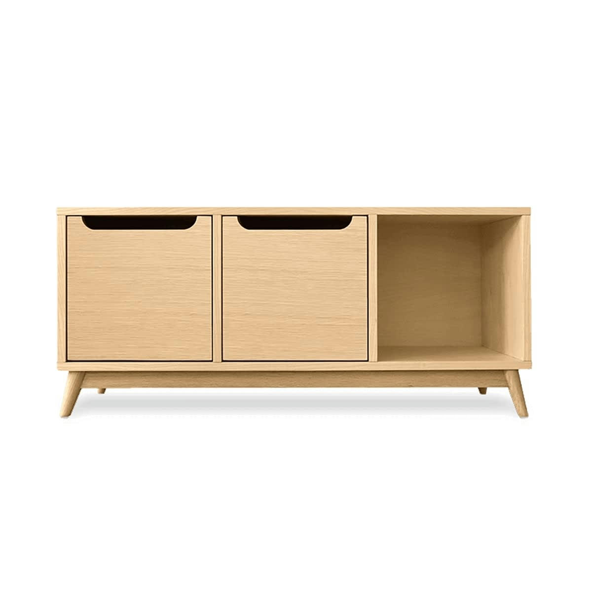 - Meuble bas, 2 portes, 1 niche de rangement, chêne.