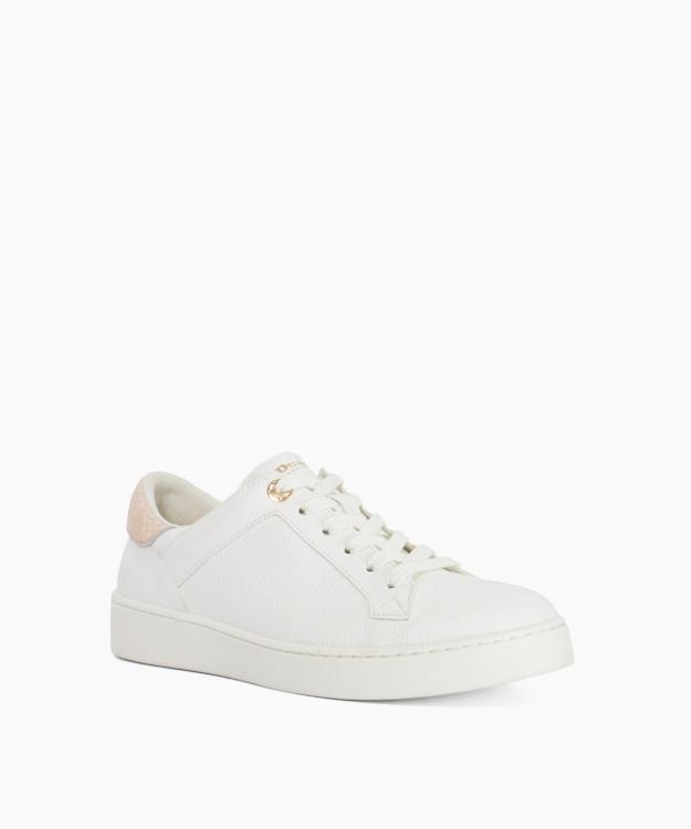 Emba White - Leather Lace-Up Trainers