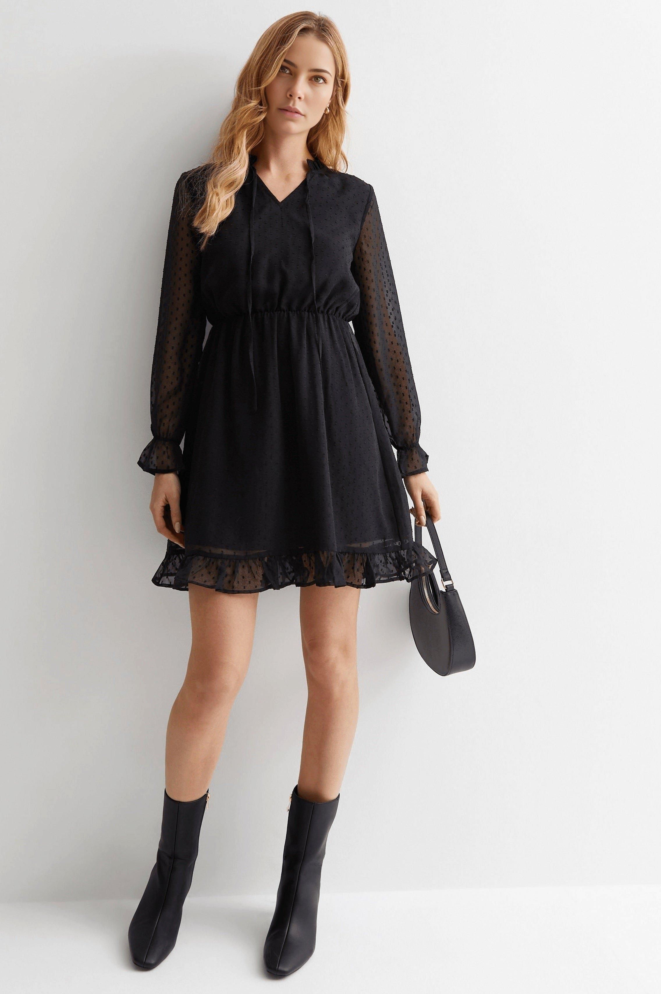 Cutie London Black Spot Tie Neck Mini Dress