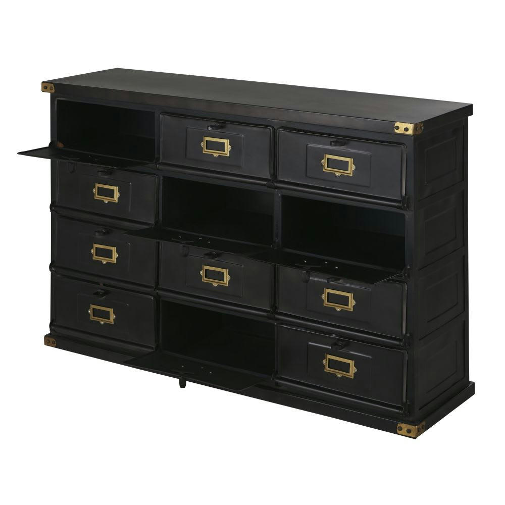 Warwick - Comptoir 12 portes en métal noir et coloris laiton