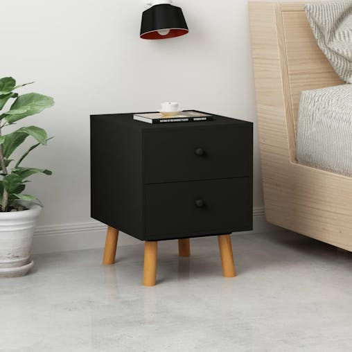 NNEVL Bedside Cabinets 2 pcs Black 40x30x50 cm Solid Pinewood