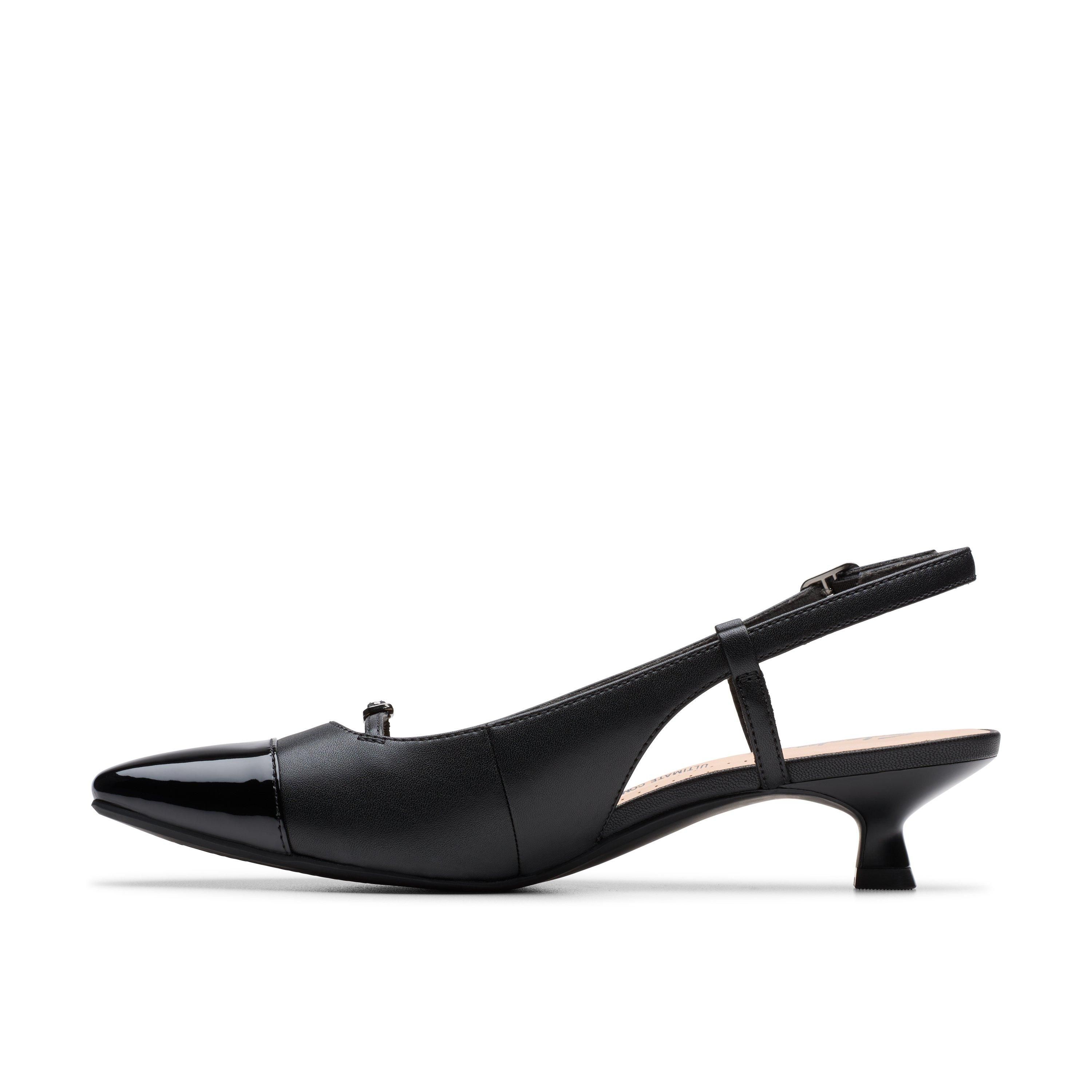 Clarks Scarlyt Rowan Black Leather Heels,Sling Back