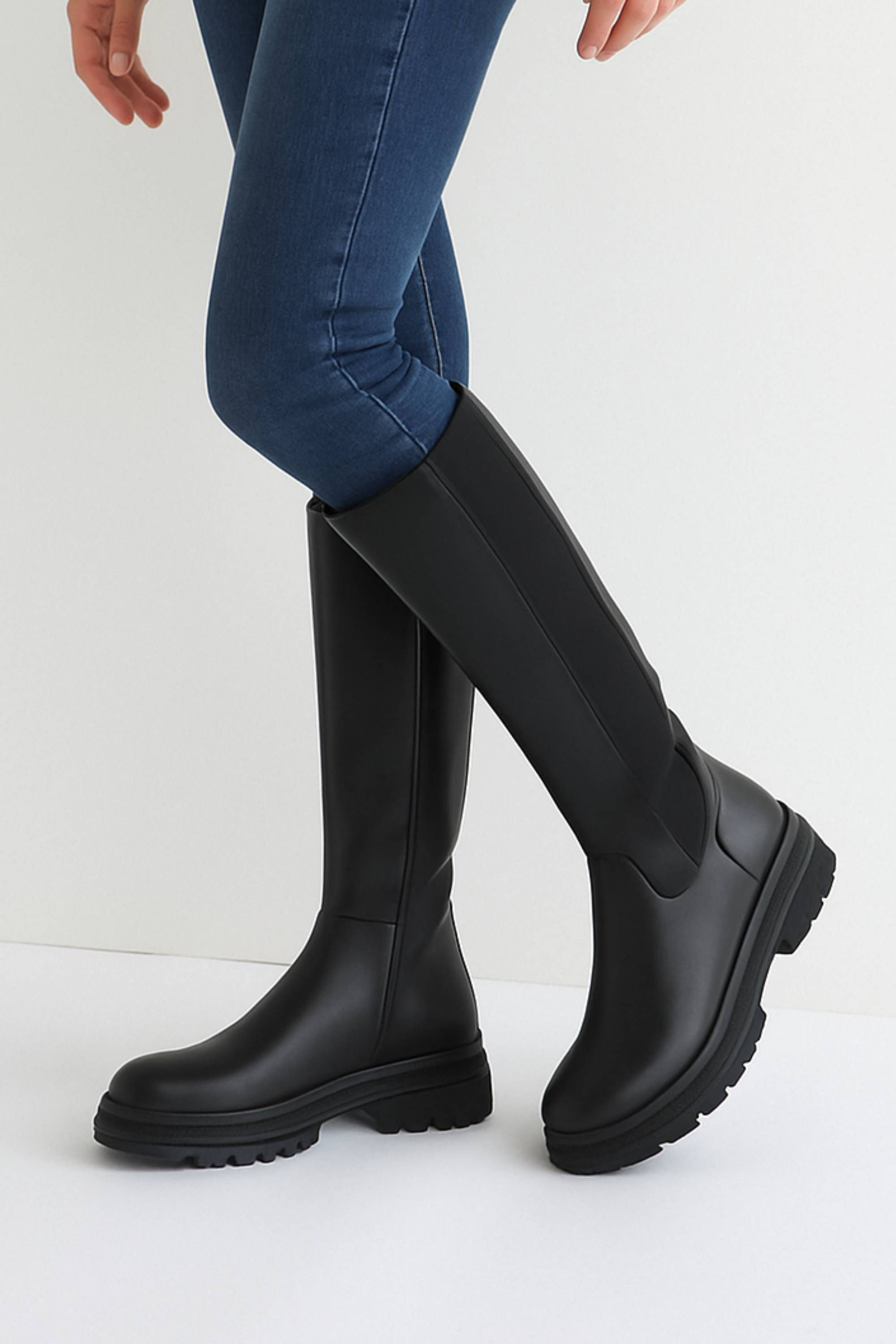 AJVANI Chunky Stretch Chelsea Knee High Boots