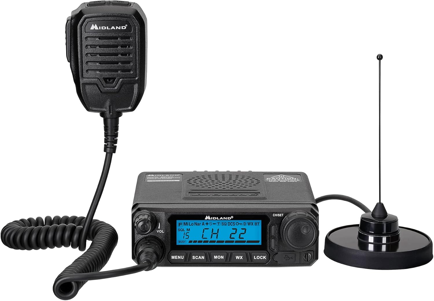 Midland MXT500 50-Watt GMRS Mobile Radio - for Farms  Ranches  Overlanding  Trails  and Off-Roading - 8 Repeater Channels  Compact Design  External Magnetic Mount  2.1dB Unity Gain Antenna
