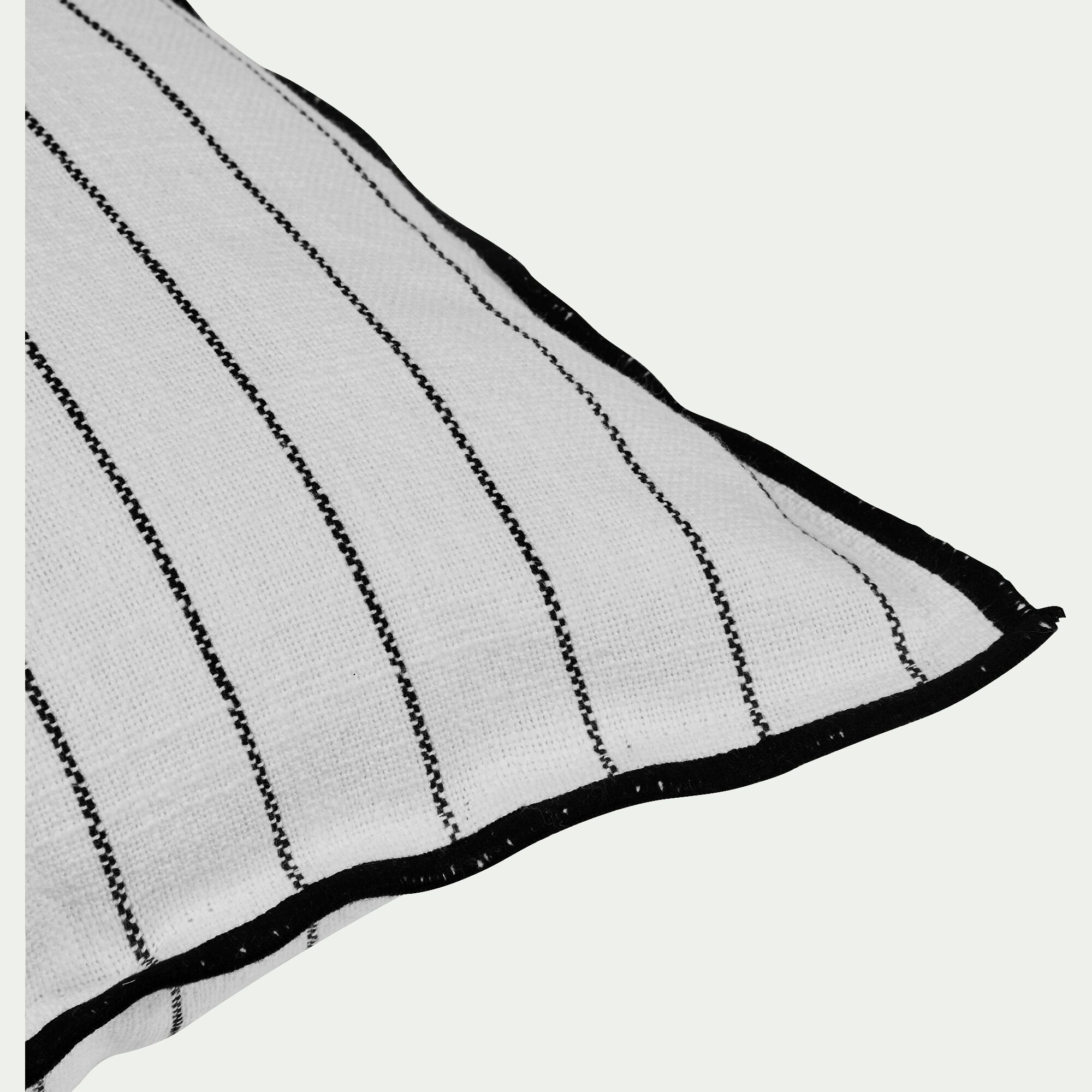 BADIANE - Coussin à rayures brodées en coton 30x50cm - noir et blanc