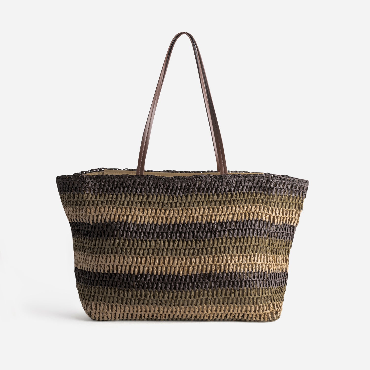 Panier marron tressé motif rayures