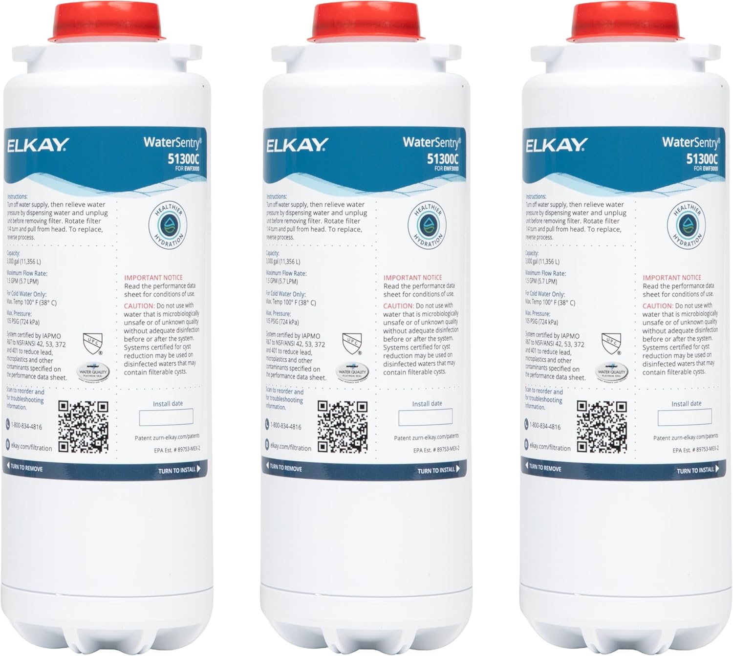 Elkay Genuine WaterSentry 51300C Lead + Microplastics NSF/ANSI Certified Filter (3-Pack)(Bottle Fillers)