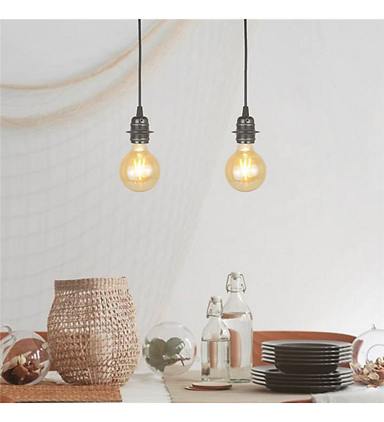 2 lampes suspension design en métal noir E27 compatible LED